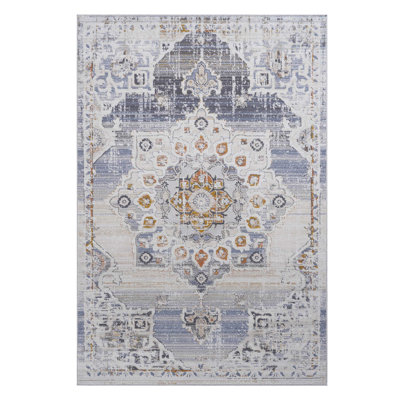 Cream/Gold Medallion Non-Shedding Stylish Stain Resistant Area Rug For Living Room, Bedroom, Dining, Home Office