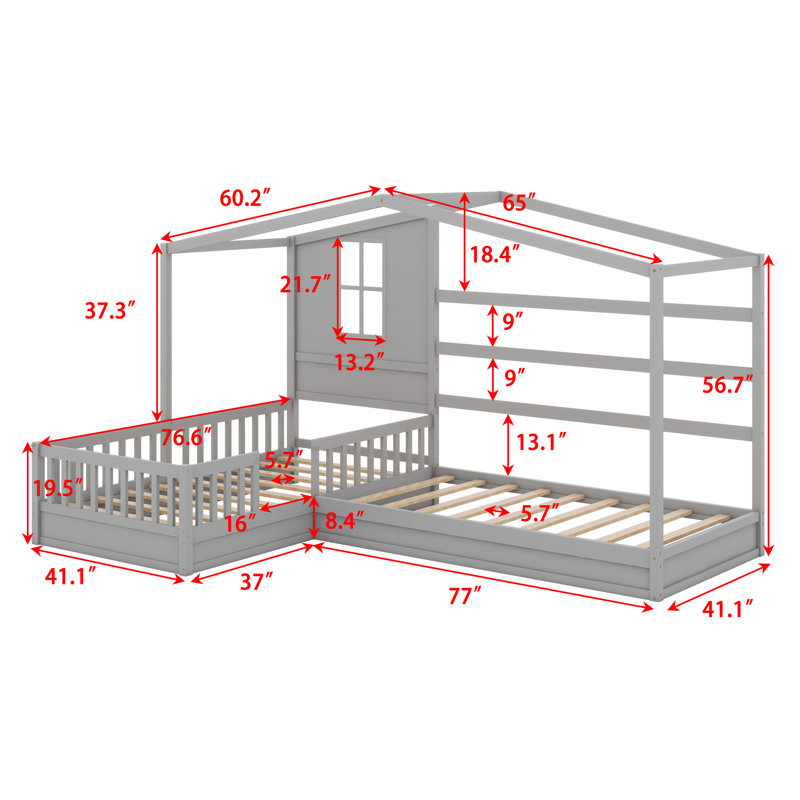 Solid Bed L Structure With Fence And Slatted Frame