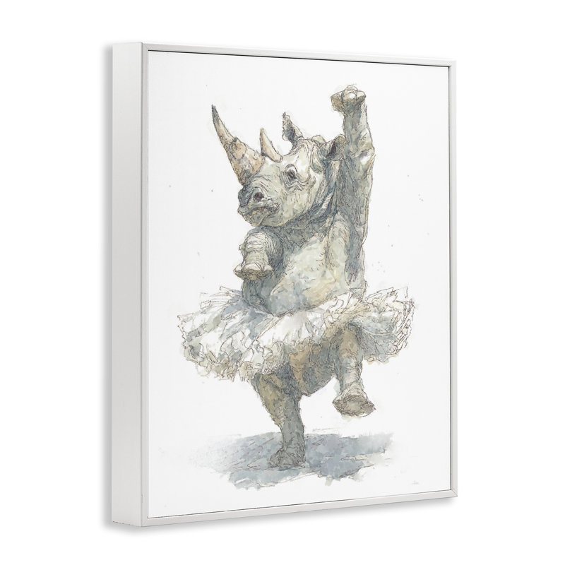 Ballet Rhino Tutu, estampe numérique, design par Ziwei Li, H 30 po x l 24 po, Estampe numérique encadrée blanc bord de mer