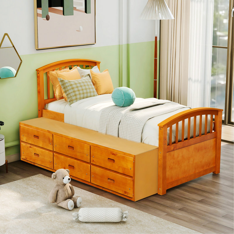 Eckart Solid Wood Slat Storage Bed, Oak