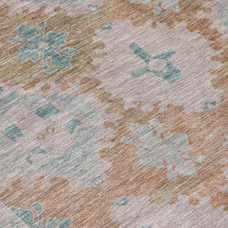 Machine Washable Indoor/Outdoor Xhevrie Terracotta Rug, Round 8'
