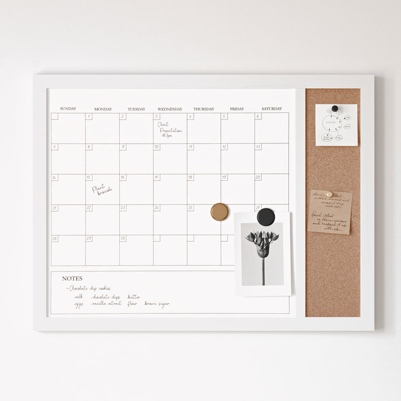 White Woodgrain 24" x 18" Magnetic Dry Erase Calendar and Cork Board Combo