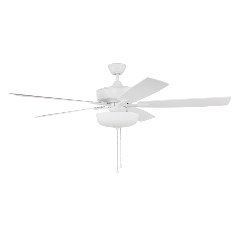 Ventilateur de plafond standard à 5 pales de 60 po avec chaîne de traction et ensemble d'éclairage inclus Karelle, Blanc