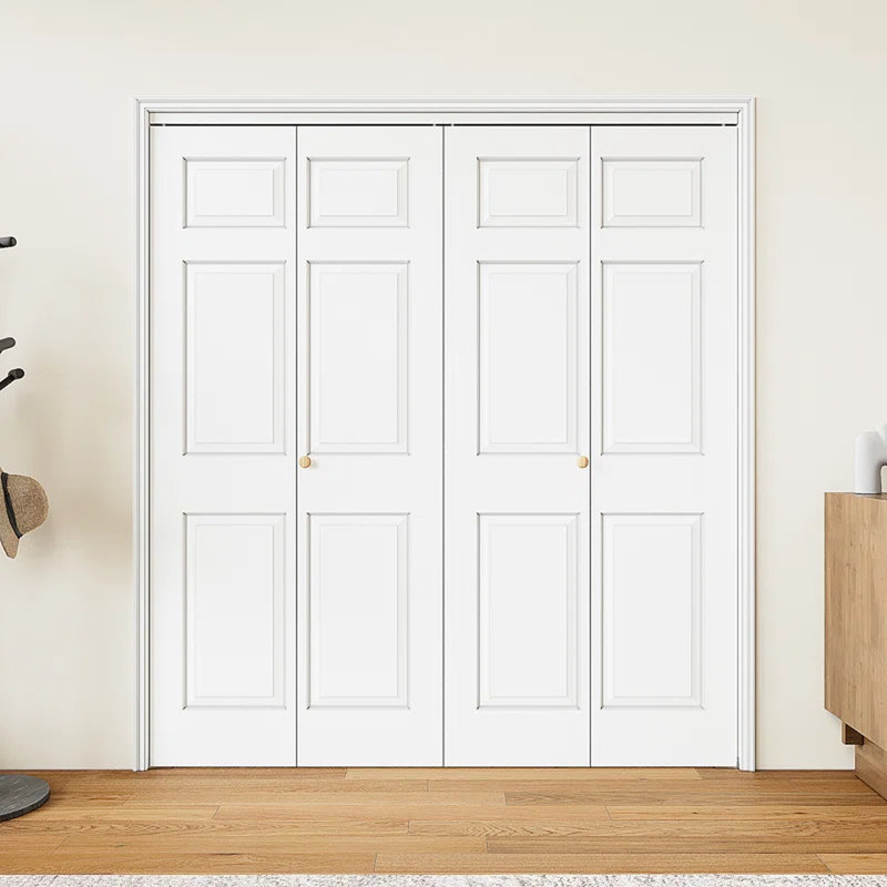 Double porte pliante double pour ouverture de 48 po x 80 po, portes pliantes à panneaux creux à 6 panneaux avec quincaillerie, panneaux de porte de grange pliables pour garde-robe / garde-manger / buanderie, pré-assemblé, facile à installer, apprêté blanc