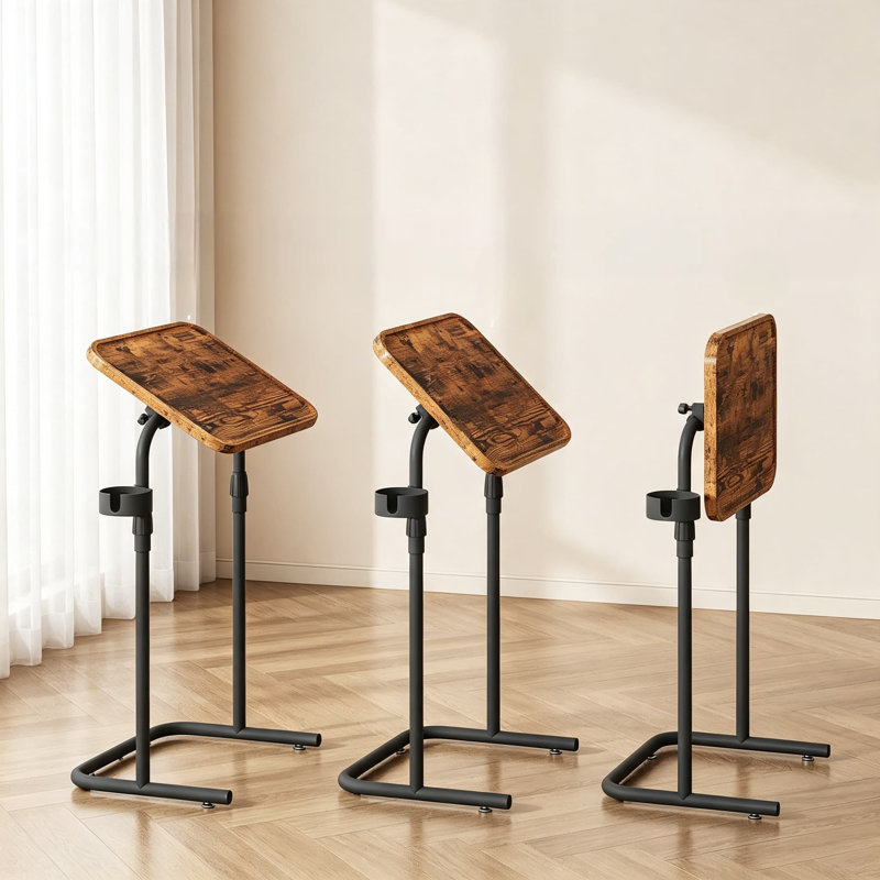 Table de bout en C avec surface inclinable en C, ensemble de 2, table d'appoint à hauteur réglable, plateau coulissant pour table sous le canapé pour manger, plateau pour canapé de salon, chambre à coucher, brun