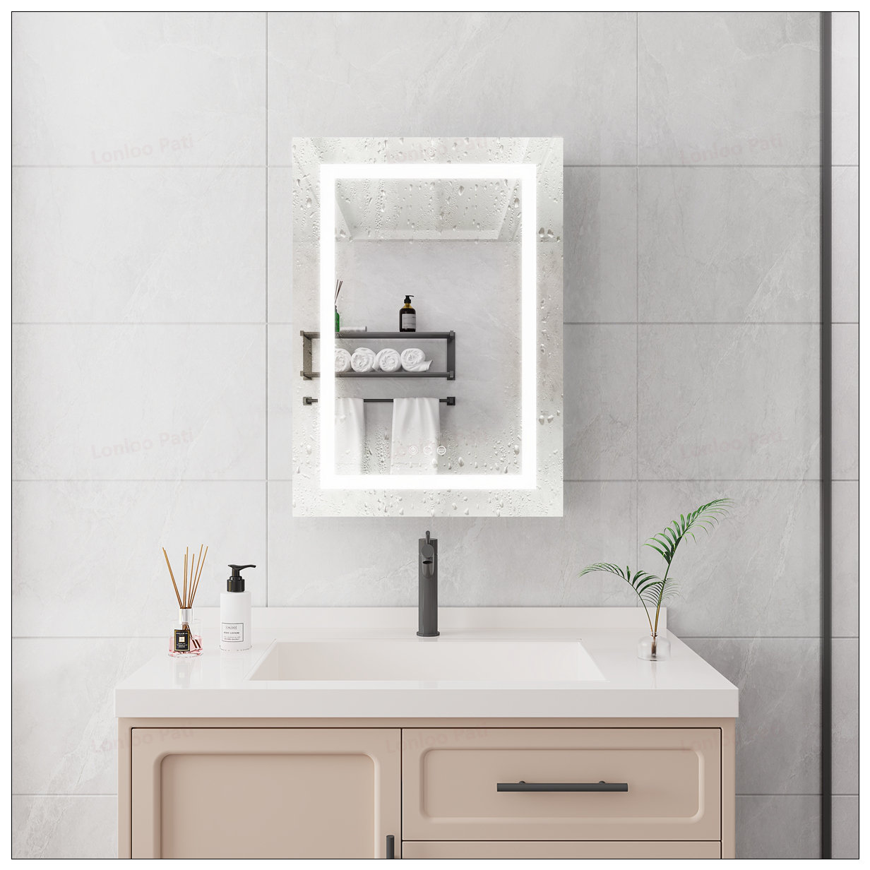 Orren Ellis Wall-Mounted LED Bathroom Mirror Cabinet with Anti-Fog ...