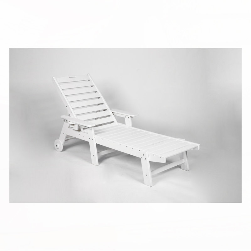 Chaise longue d'extérieur avec table d'appoint, Blanc