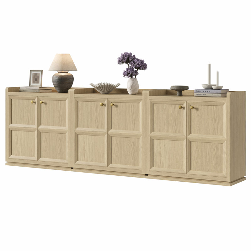 Helio 34'' Sideboard With Adjustable Shelf and Safe Round Corners, Light Oak, 3