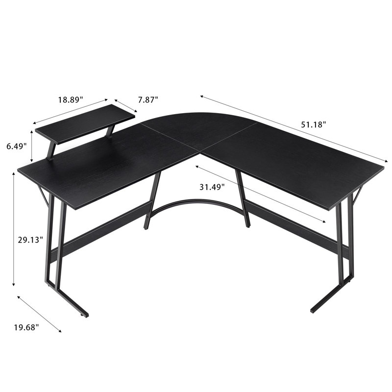 Lacey L-Shaped Metal Base Computer Desk, Black