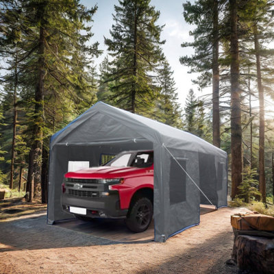 Abri d'auto 10 x 20 pi avec abri de jardin, gris - beaucoup d'espace pour les voitures, installation et démontage faciles de la structure de l'abri d'auto, ventilation des fenêtres en maille, tout usage