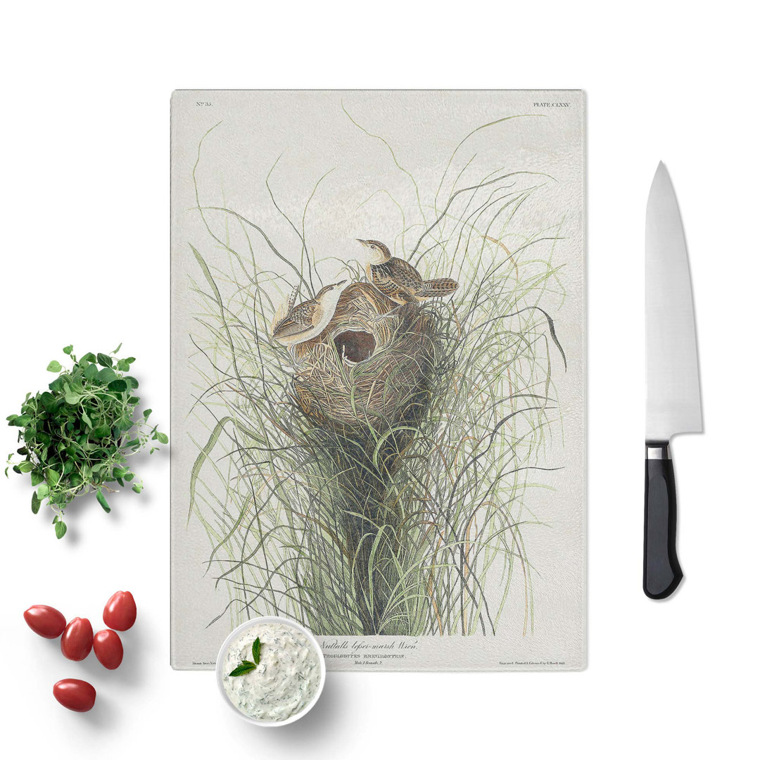 Tempered Glass Two Wrens by John James Audubon Chopping Board