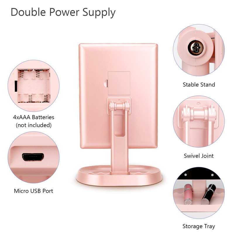 Pink Trifold Lighted Vanity Makeup Mirror with LED Lights
