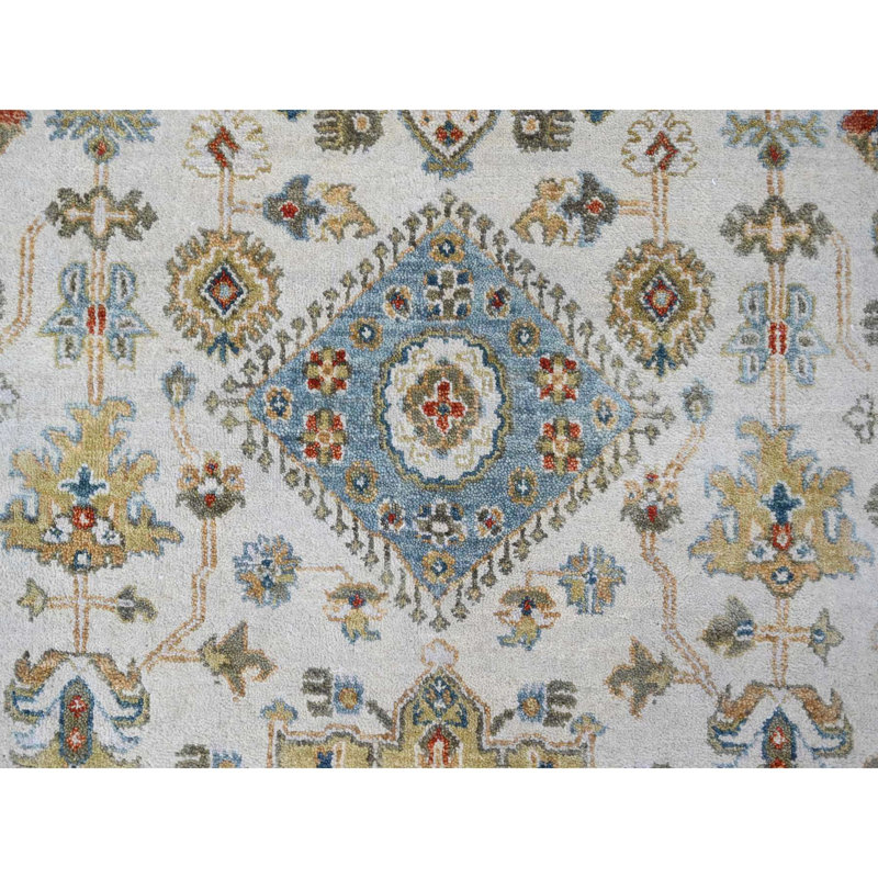 Tapis ivoire noué à la main de conception unique 11 pi 10 po x 17 pi 10 po New Age Trintin