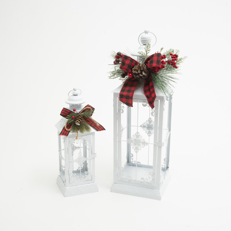 Whimsical 10.5 in  Battery Operated Lighted Metal Lantern with 3x 3 LED Candle and Flora