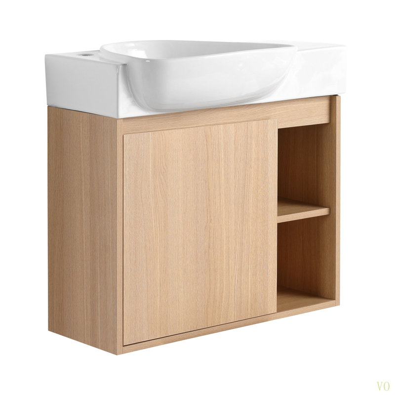 Meuble-lavabo mural de 26 po avec lavabo en céramique et porte à fermeture en douceur, emballage KD