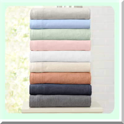 UltraSoft Jersey Knit Cotton Blend Green Sheet Set - 4 Piece Full Bedding Set with Pillowcases - Heathered, Breathable, All Season Bed Sheets