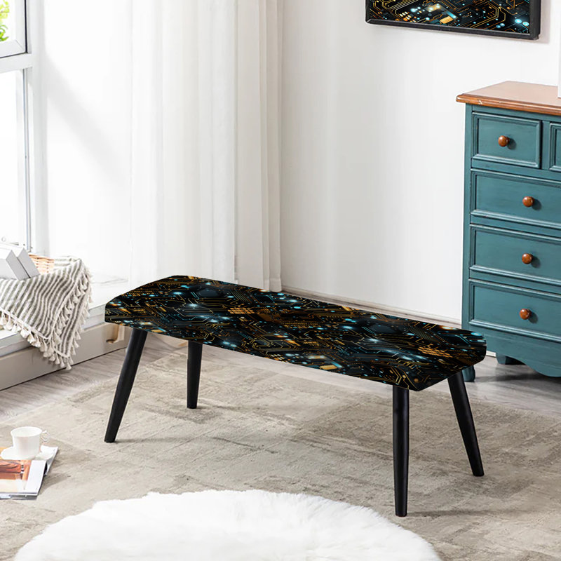 Futuristic Computer Microprocessor Dreams - Geometric Upholstered Black Bench