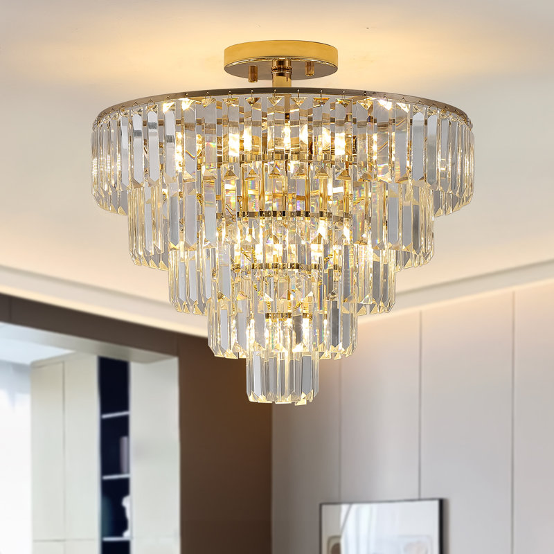 Lustre en cristal 5 niveaux, Doré