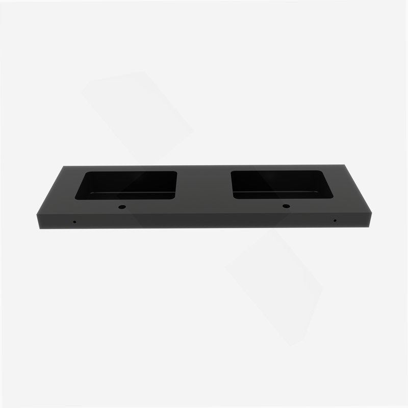 Two Integrated Engineered Quartz Basins WITHOUT Drain And Faucet, Matte Black Color, Matte Black