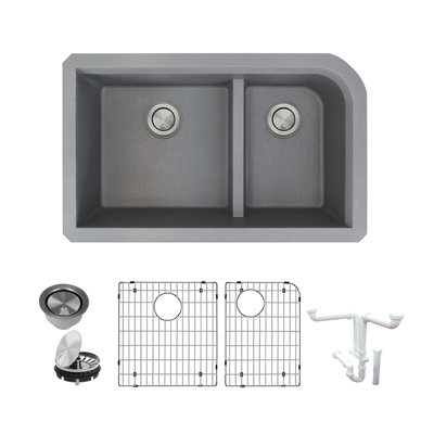Évier de cuisine à double cuve avec filtre à panier en granite 32 po x l 19 po Radius