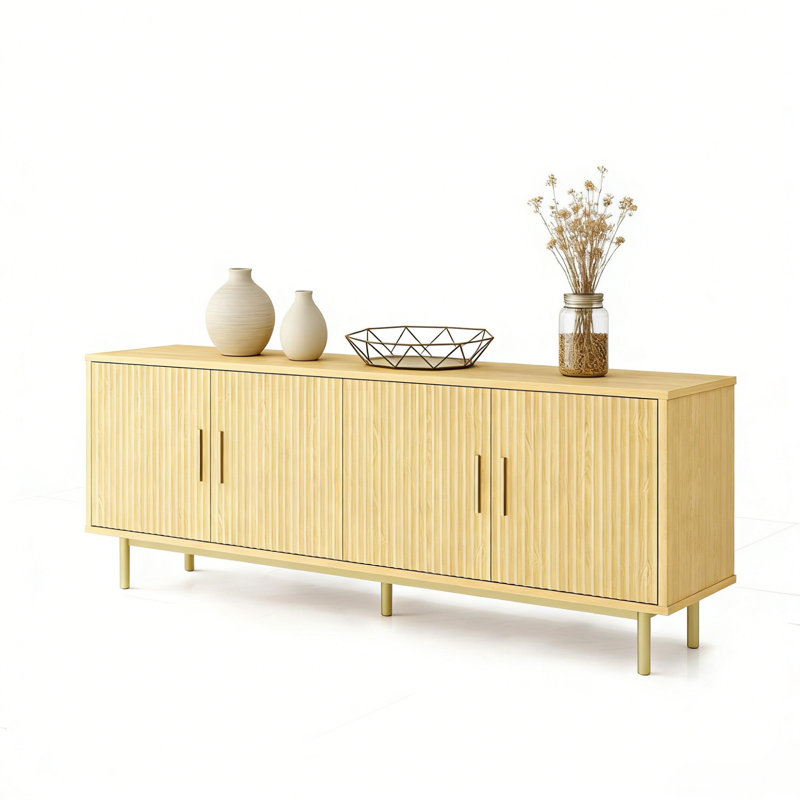 Latitude Run® 70" Media Console TV Stand, Natural Wood/Gold