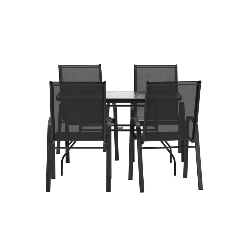 Ensemble repas pour terrasse avec table carrée 4 personnes Buckden, Noir