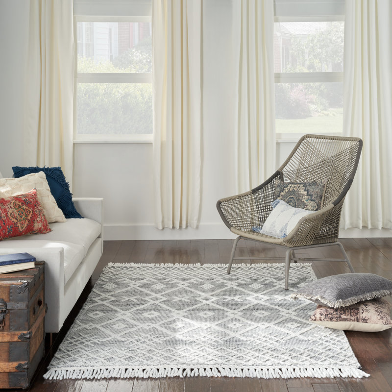 Tapis Leibowitz géométrique gris tissé à la main et fait à la main, Rectangle 5 pi 3 po x 7 pi 6 po