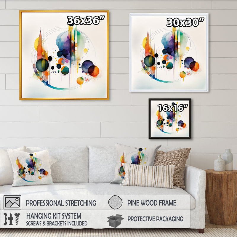 Art géométrique aquarelle multicolore I - impressions sur toile géométriques abstraites, H 16 po x l 16 po x P 1 po