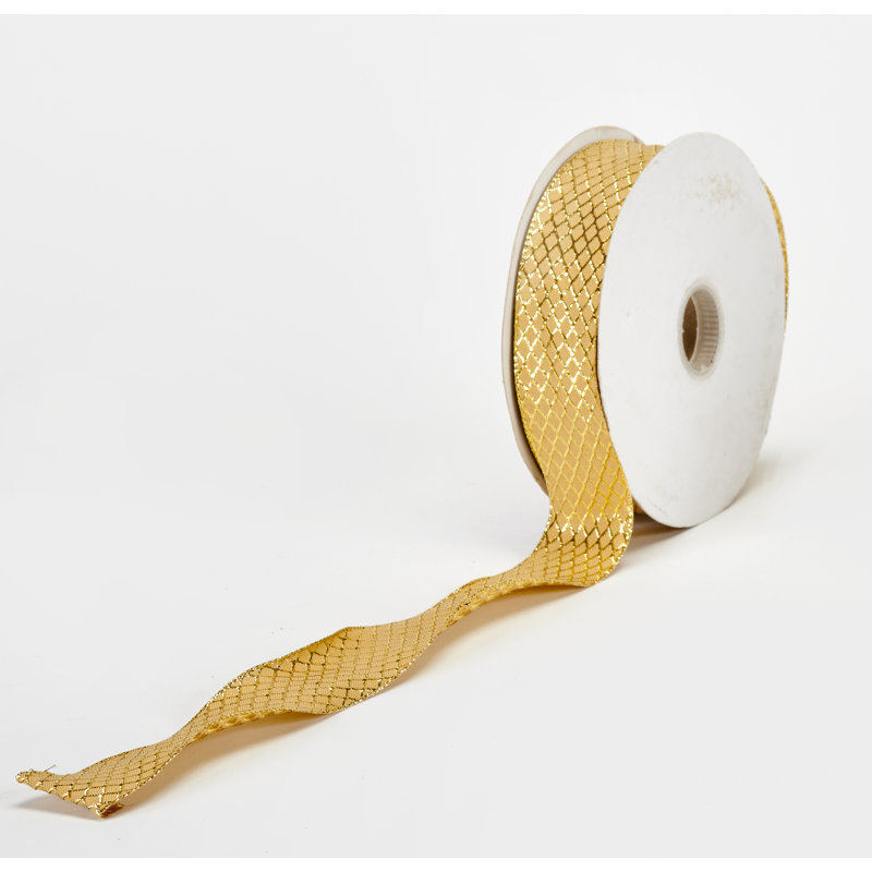 Beige Gold Argyle Wired Ribbon 50YD