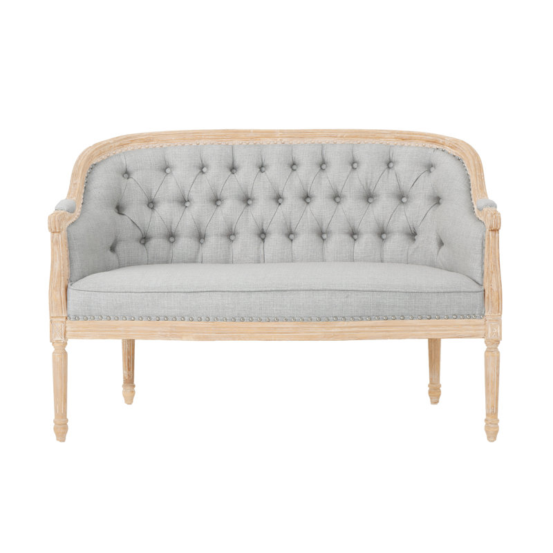 Atenea 49.5'' Upholstered & Birch Wood Loveseat, Light Gray, Antique Natural