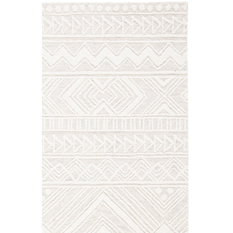 Tapis gris clair / ivoire en laine touffeté à la main Kyndall Southwestern, Tapis de couloir 2 pi 3 po x 8 pi