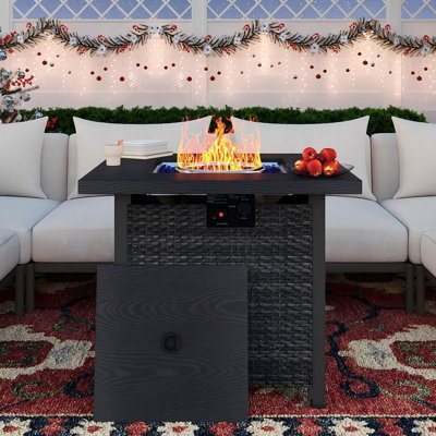Aluminum 4-person Outdoor Sofa Seating With Fire Pit Table – Weather-resistant Olefin Cushions 