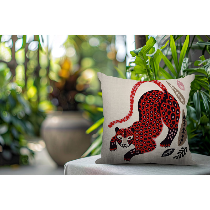 Oreiller carré réversible intérieur / extérieur Gino Leopard, Carré 17 po, Rouge