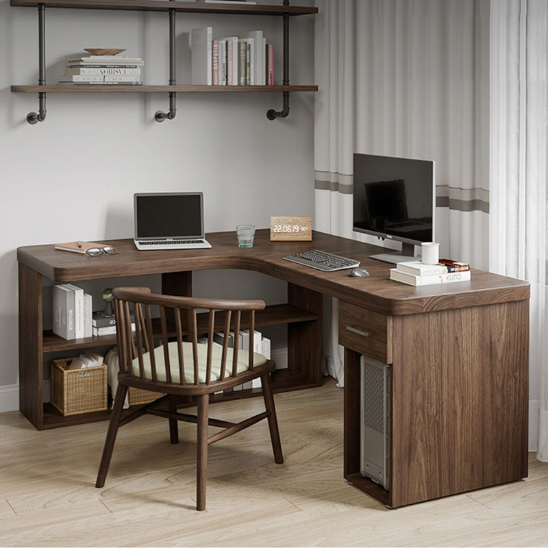 Bureau de direction en L en bois massif avec tiroirs, H 29,53 po x l 70,87 po x P 47,24 po, Retour à gauche