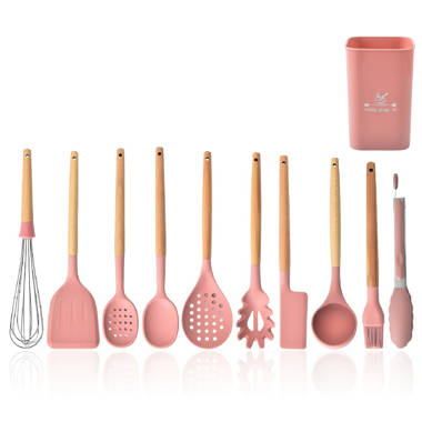 Pure Parker Kitchen Silicone Cooking Utensil 13-Piece Set with Stand Red