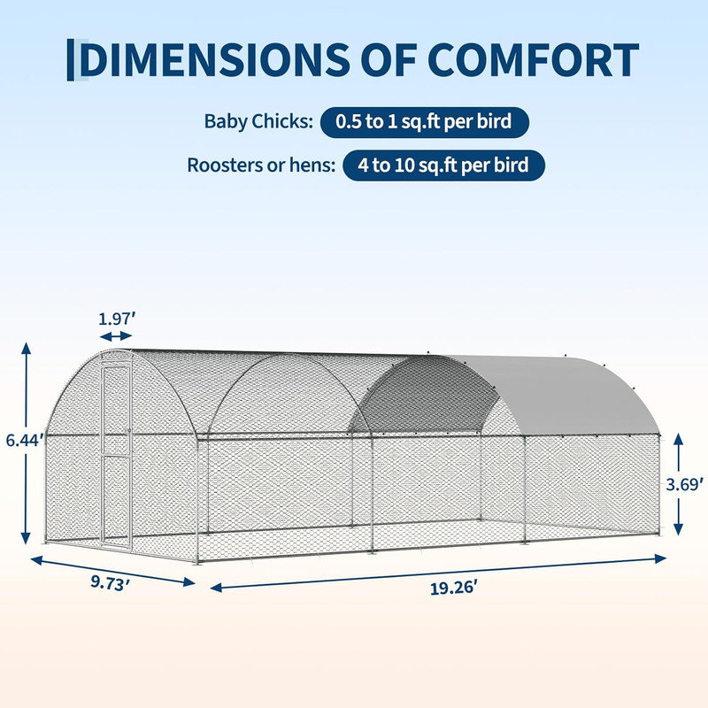 Grand poulailler en métal, pour poulets 20/30, cage d'extérieur, 19,69 x 9,84 x 6,56 pi