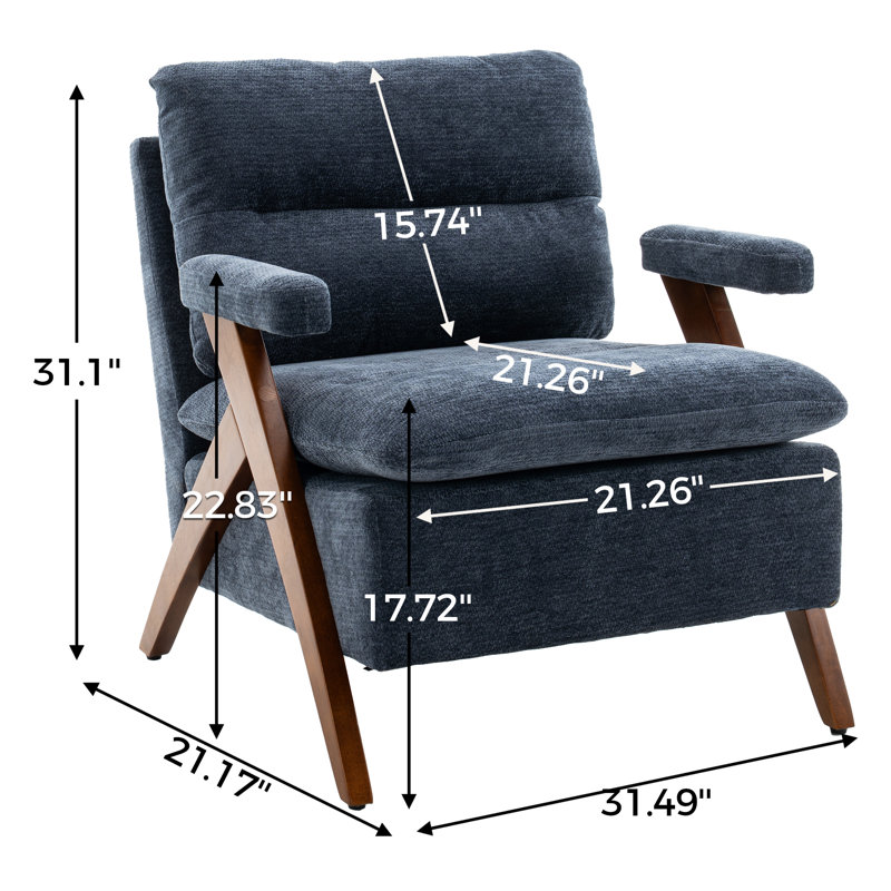 Mid Century Upholstered Arm Accent Chair with Solid Wood Legs, Blue