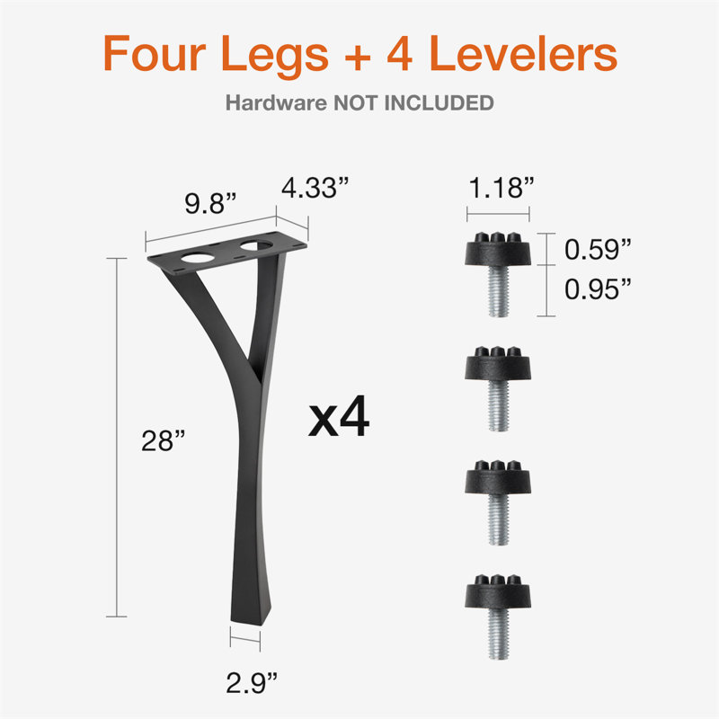 Pieds de table de salle à manger en métal Faras, ensemble de 4