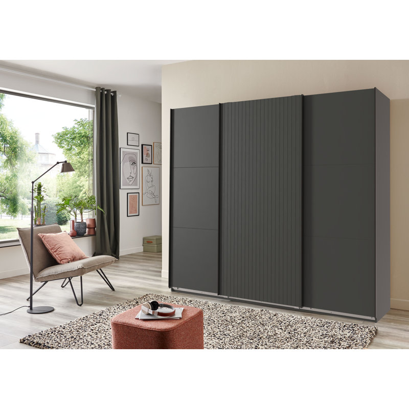 Lyliann 3 Door Wardrobe, 216cm H x 250cm W x 65cm D, Graphite
