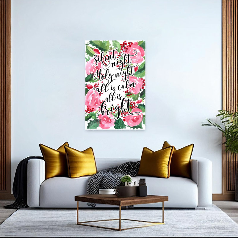 Silent Night Christmas Floral Contemporary Rose Flower Winter Wall Art Print 1 Piece Wrapped Canvas Wall Art