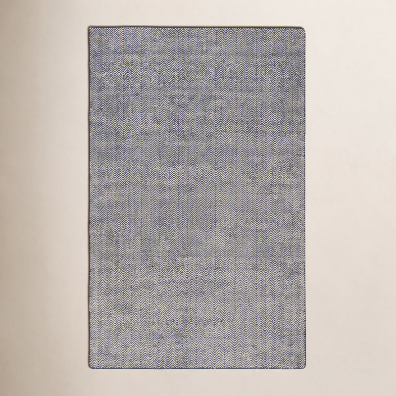 Tapis noir / blanc en laine tissé à plat à la main Rita, Rectangle 3 pi x 5 pi