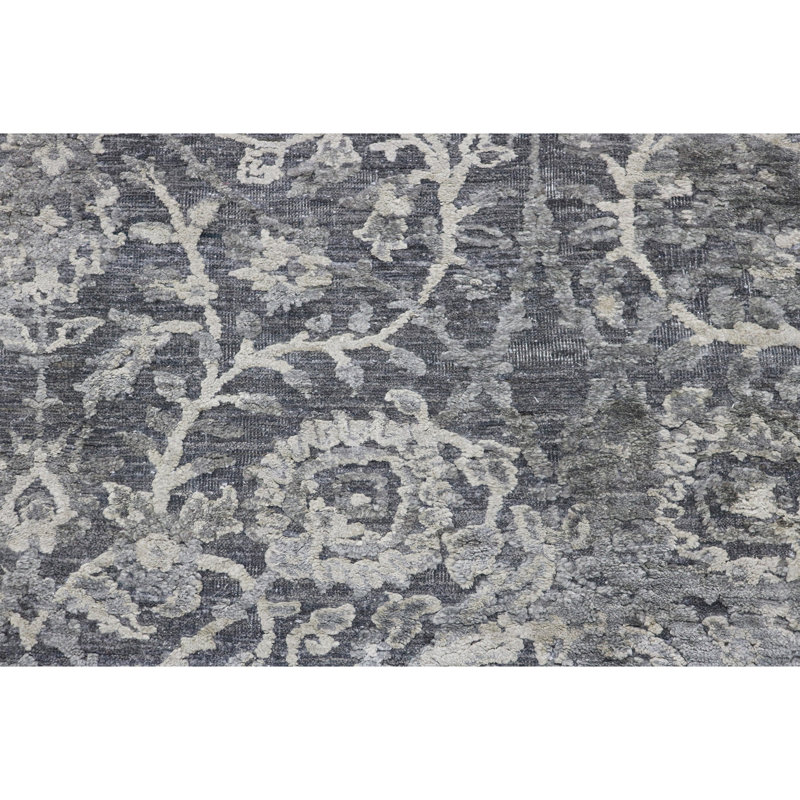 Tapis oriental rectangulaire gris noué à la main noué à la main, Rectangle 8 pi x 10 pi