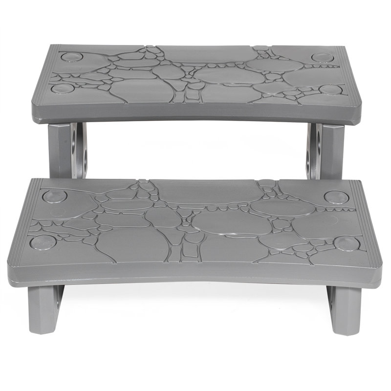 Gray Lightweight Polyethylene 2-Step Spa and Hot Tub Deck Steps