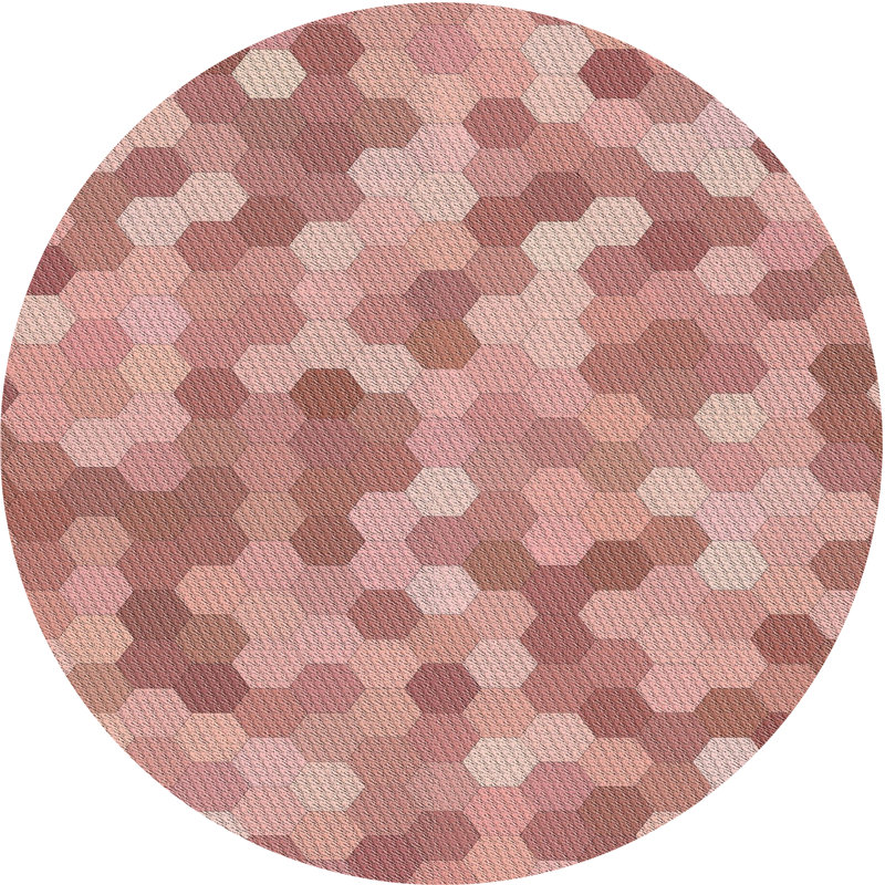 Tapis brun à motifs/zone rose pâle, Rond 3 pi