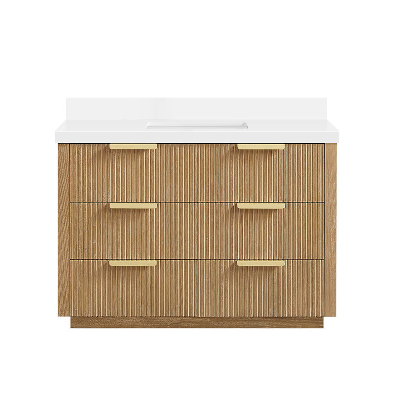 Ensemble de meuble-lavabo simple autoportant 48 po gris cendré délavé avec comptoir en pierre de quartz blanc Santarem, 48"