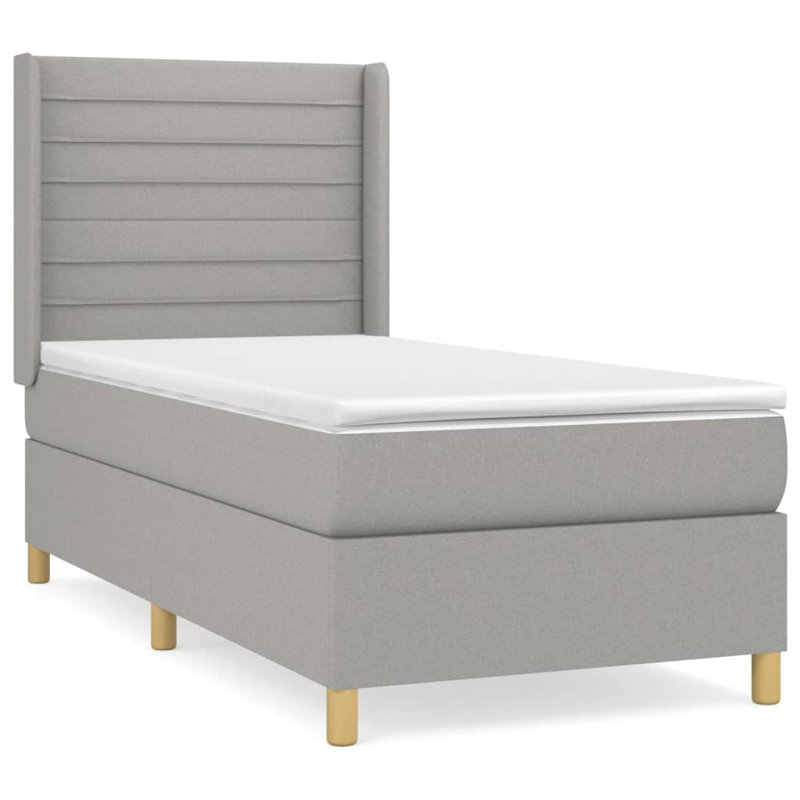 Damila Box Spring Bed with Mattress, Fabric, Twin XL, Light Gray/Oak