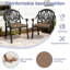 Ensemble de salle à manger bistro en aluminium moulé 3 pièces, table ronde de 100 cm avec trou pour parasol et 2 chaises empilables avec coussins bruns-399688053