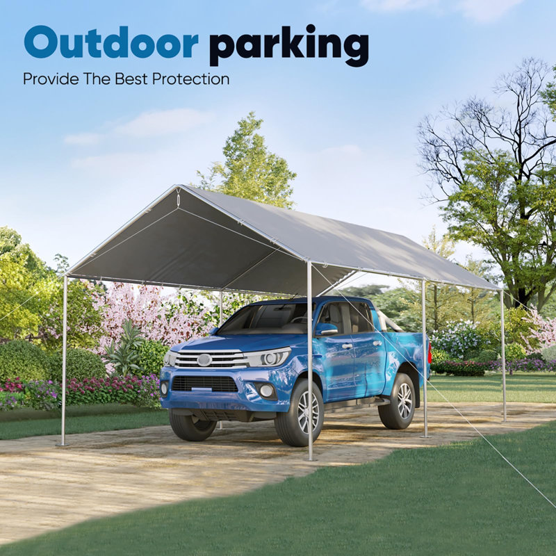 Quictent 10 ft x 15 ft x 8.5 ft Silver Gray Carport, Gray