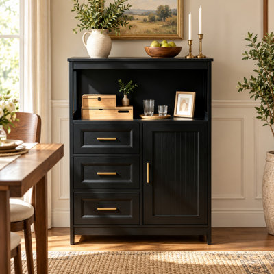 Buffet Cabinet with 3 Drawers Adjustable Shelf and Anti-Tip Device