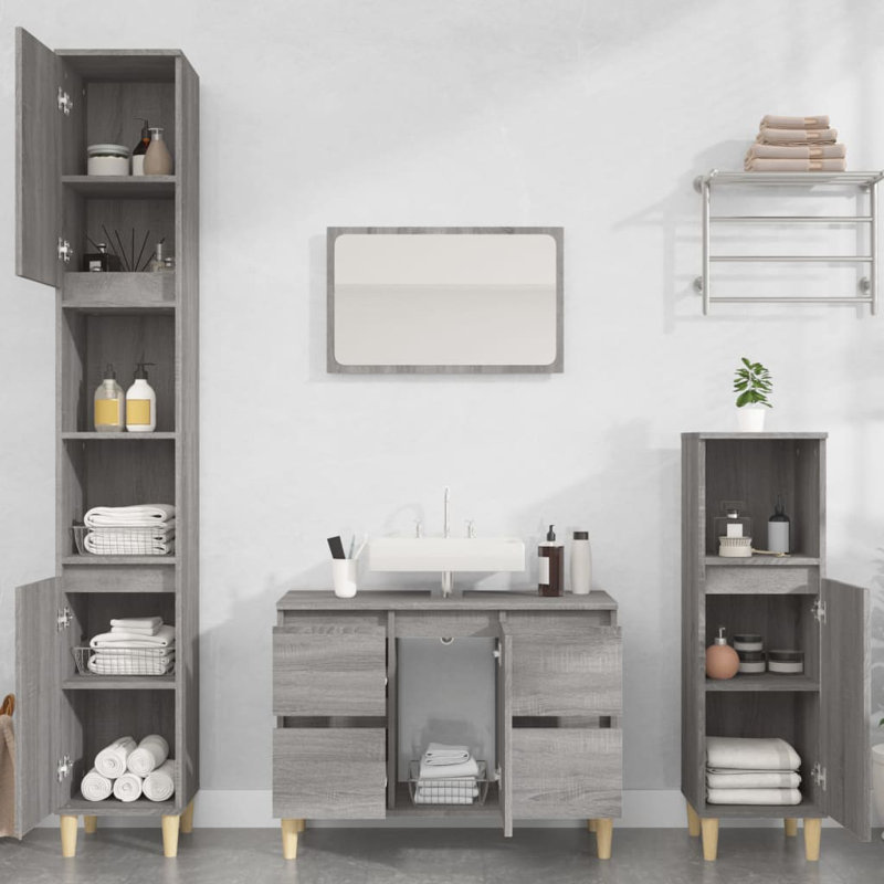 Tonsina Freestanding Bathroom Cabinet, Grey Sonoma/Natural